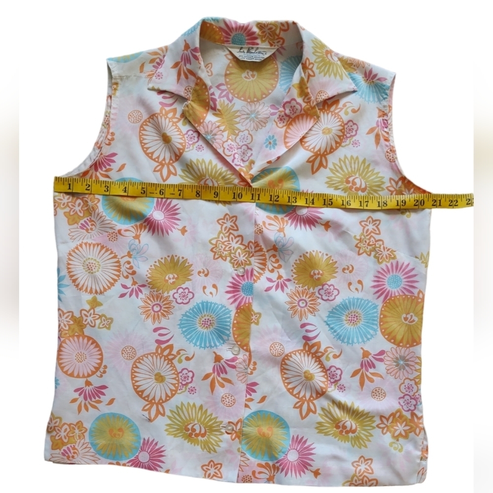 LADY Manhattan Vintage Sleeveless Bright Floral Design Blouse Sz.14 - Picture 3 of 5
